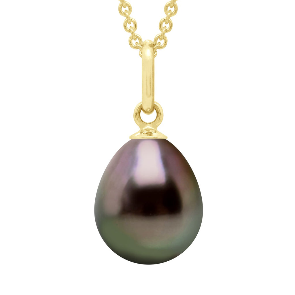 Pendentif Articulé Fil Or Jaune 375 Millièmes Et Véritable Perle De Culture De Tahiti Poire 9-10 Mm