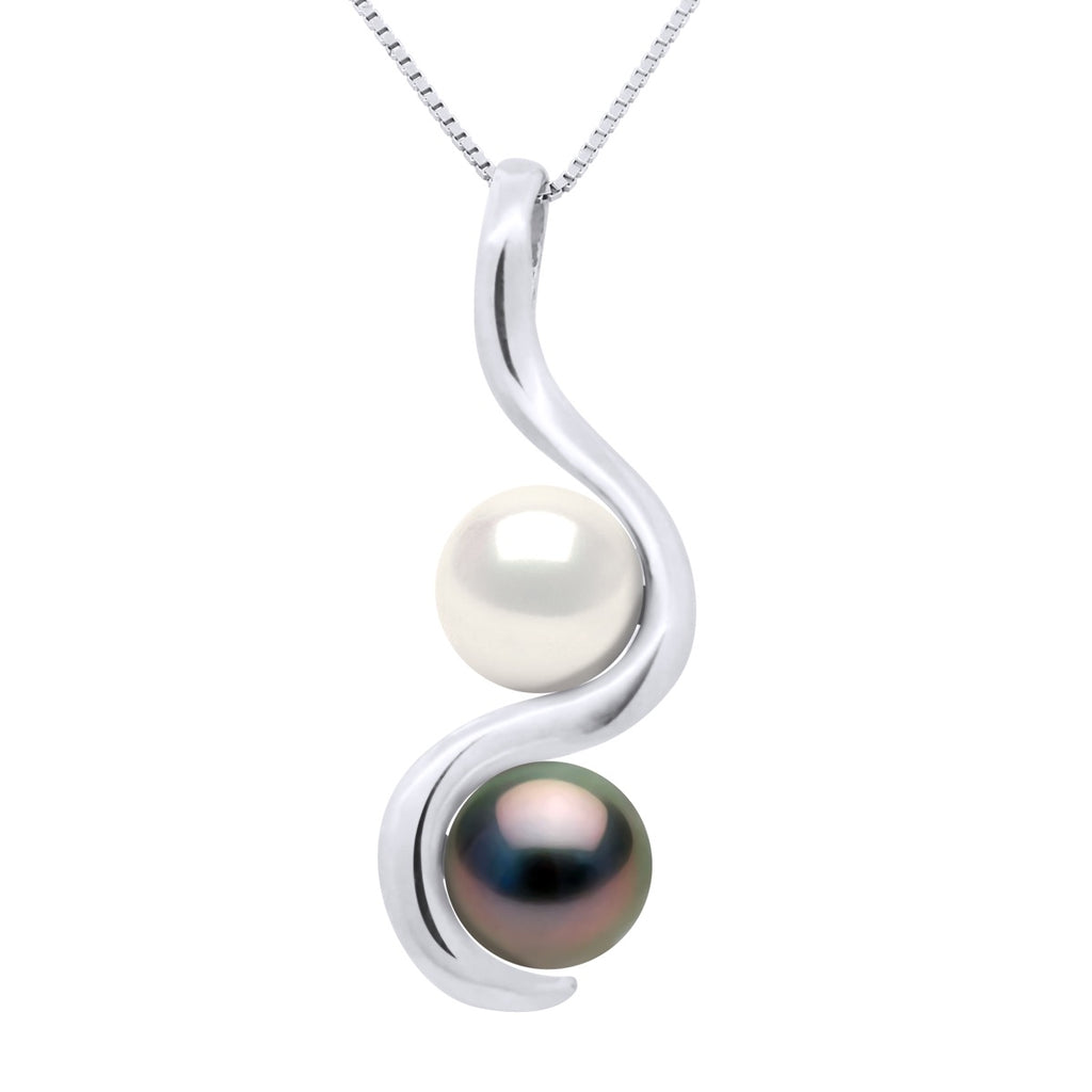 Pendentif Toi & Moi Perles De Tahiti Et Eau Douce Rondes 8-9 Mm - Chaîne Offerte - Or 375 - Okunama