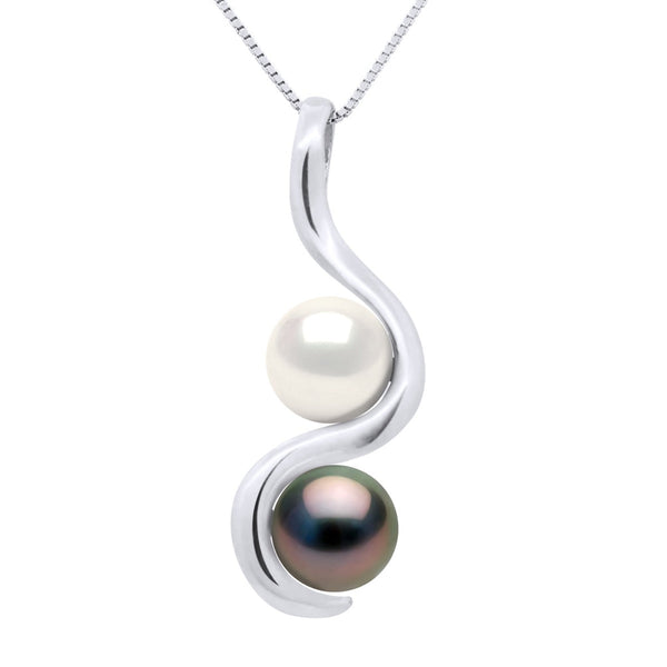 Pendentif Toi & Moi Perles De Tahiti Et Eau Douce Rondes 8-9 Mm - Chaîne Offerte - Or 375 - Okunama