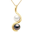 Pendentif Toi & Moi Perles De Tahiti Et Eau Douce Rondes 8-9 Mm - Chaîne Offerte - Or 375 - Okunama
