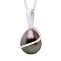 Pendentif Bélière Avec Retour Or Blanc 375 Millièmes Et Véritable Perle De Culture De Tahiti Poire 8-9 Mm