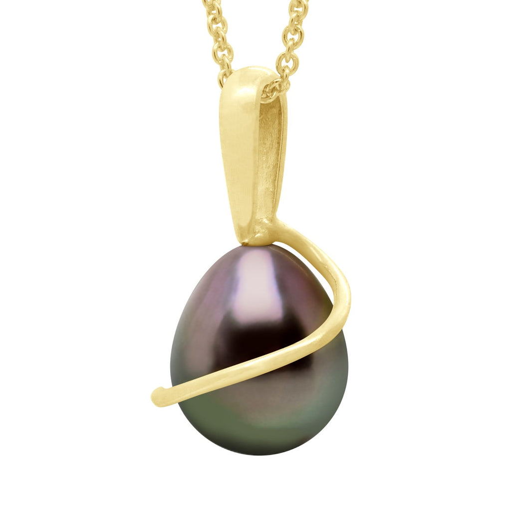 Pendentif Bélière Avec Retour Or Jaune 375 Millièmes Et Véritable Perle De Culture De Tahiti Poire 8-9 Mm
