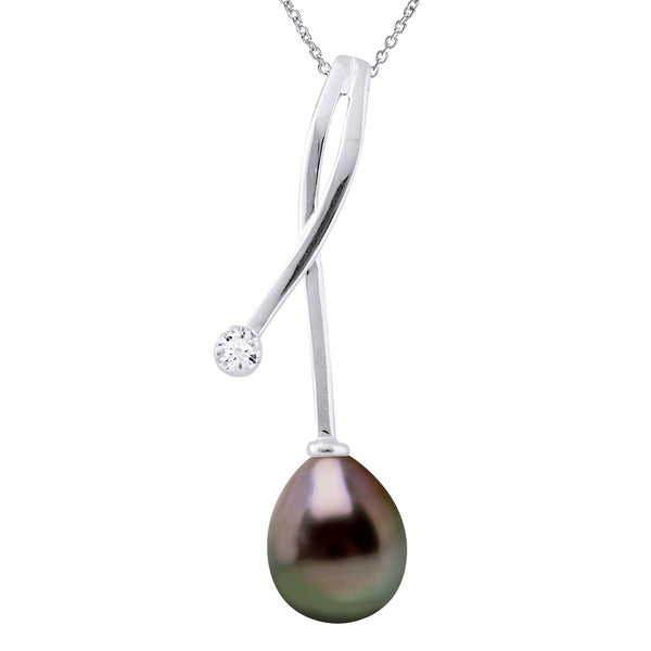 Collier Prestige - Perle De Tahiti Poire 8-9 Mm - Diamants 0.020 Cts - Joaillerie Or 375 - Ratinako