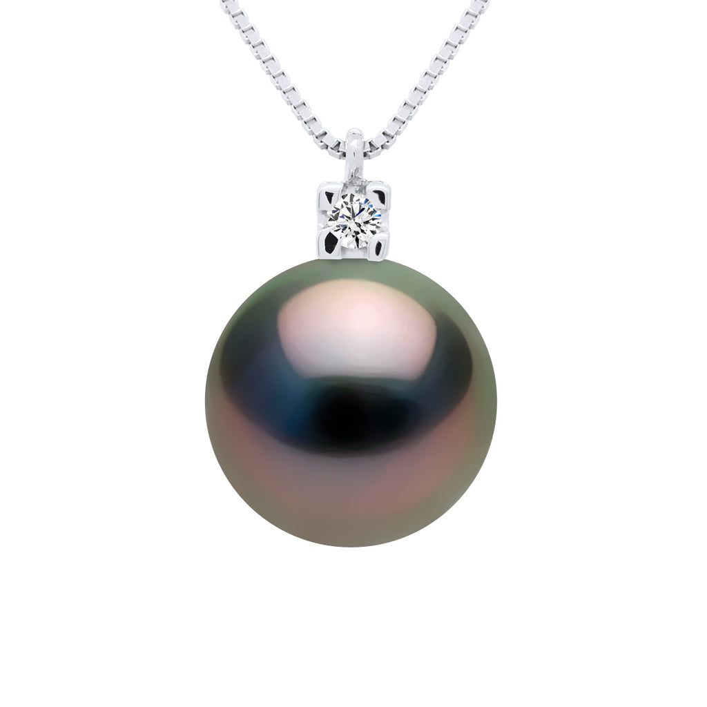 Collier Prestige Perle De Tahiti Ronde 9-10 Mm - Diamant 0.030 Cts - Joaillerie Or 375 - Arubaya