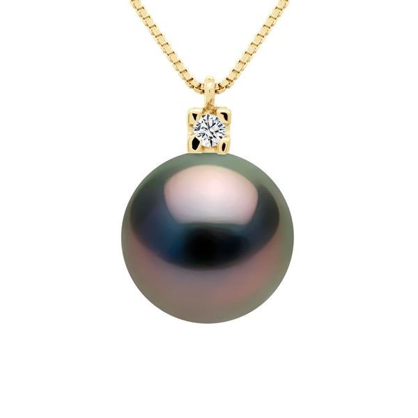 Collier Prestige Perle De Tahiti Ronde 9-10 Mm - Diamant 0.030 Cts - Joaillerie Or 375 - Arubaya