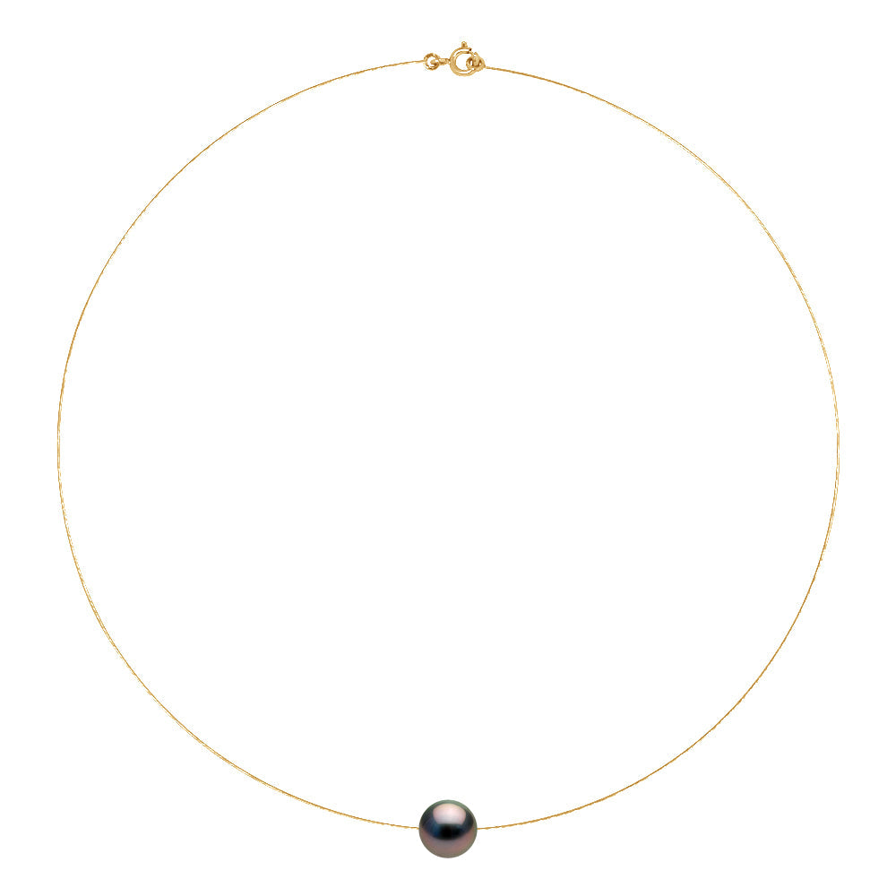 Collier Perle De Tahiti Ronde 10-11 Mm - Câble Or 375 - Iaore