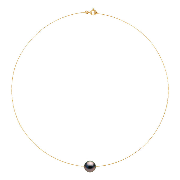 Collier Perle De Tahiti Ronde 10-11 Mm - Câble Or 375 - Iaore