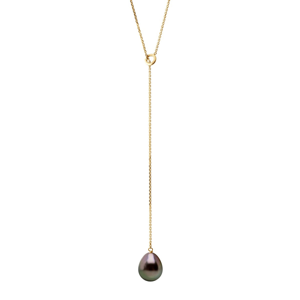 Collier Cravate Perle De Tahiti Poire 8-9 Mm - Chaîne Forçat - Or 375 - Orana