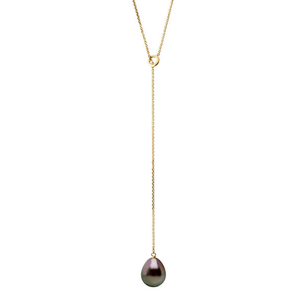 Collier Cravate Perle De Tahiti Poire 8-9 Mm - Chaîne Forçat - Or 375 - Orana