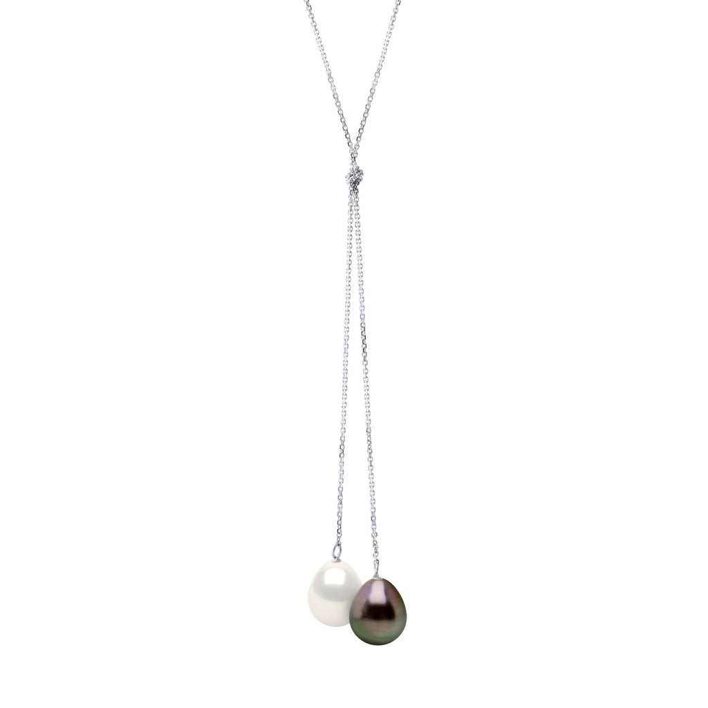Collier Toi & Moi - 2 Perles Poires 9-10 Mm - Chaîne Forçat - Or 375 - Rakuva