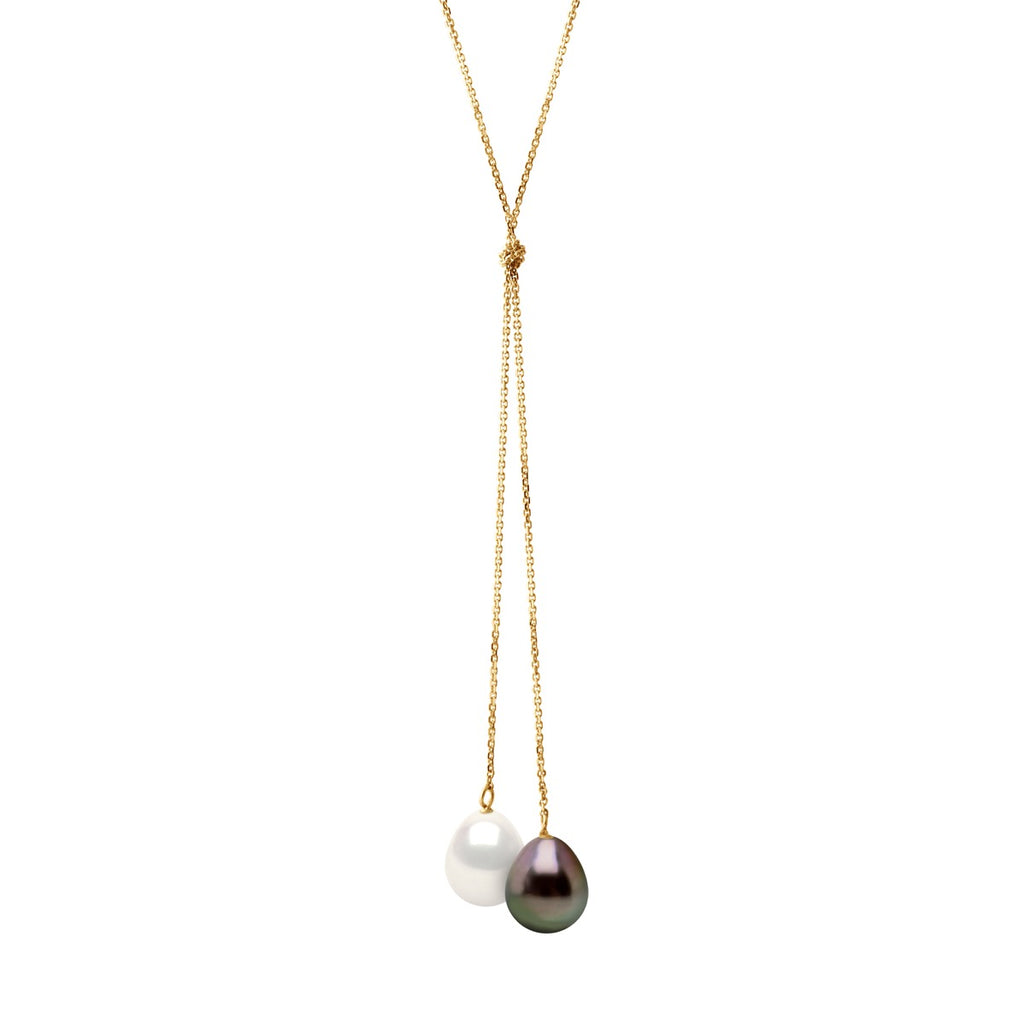 Collier Toi & Moi - 2 Perles Poires 9-10 Mm - Chaîne Forçat - Or 375 - Rakuva