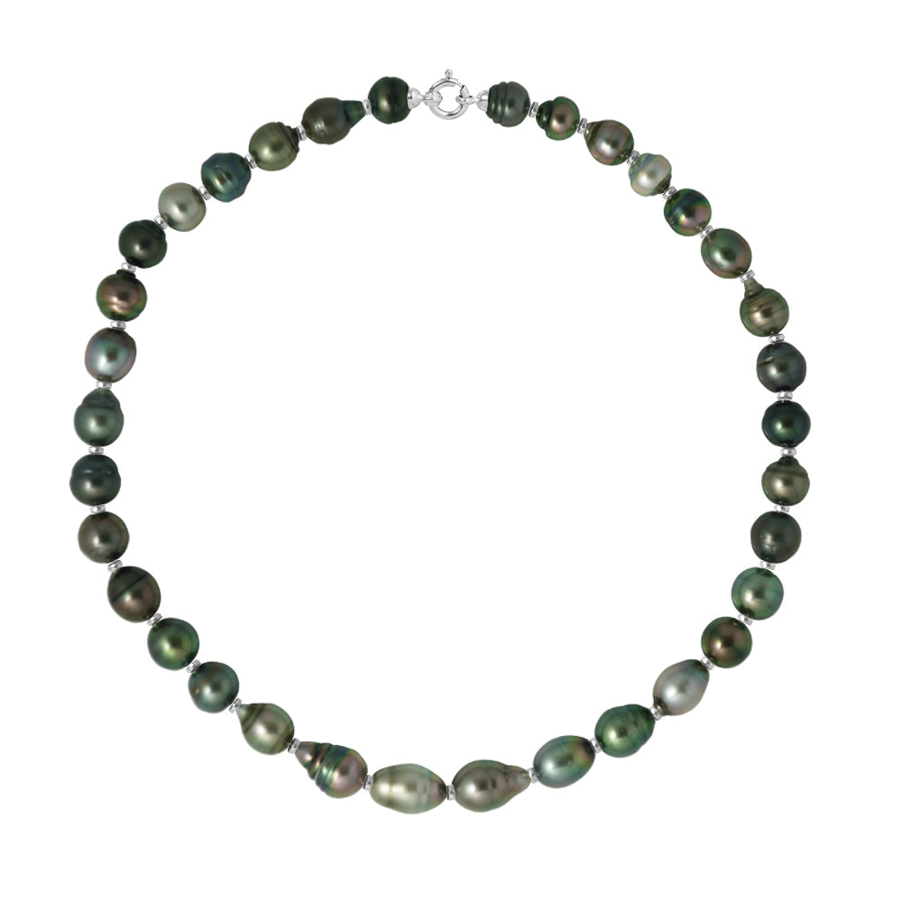 Collier Rang De Percles De Tahiti Cerclées 9-10 Mm - Or 375 - Vahine