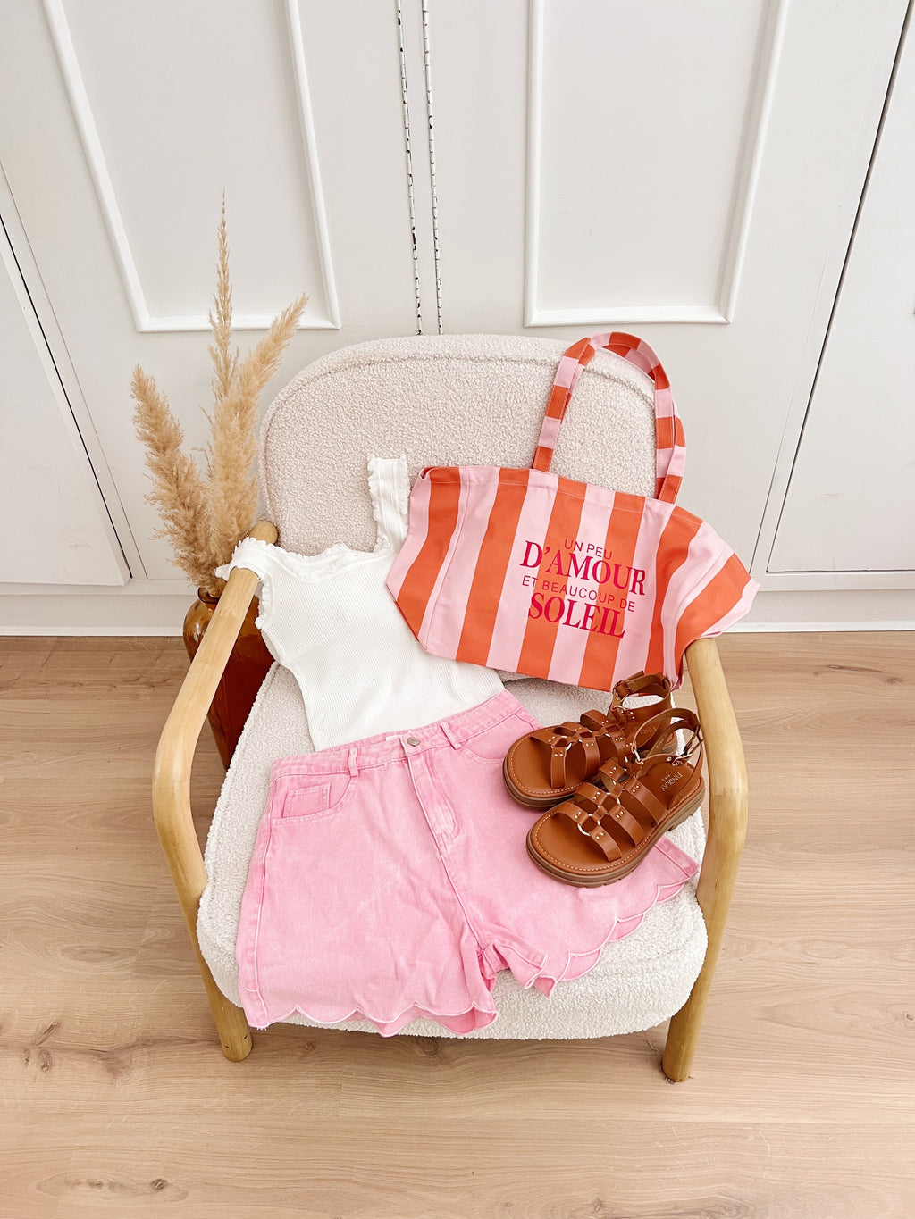 Sac Cabas Un Peu D’Amour Et Beaucoup De Soleil Rayé Rose Orange