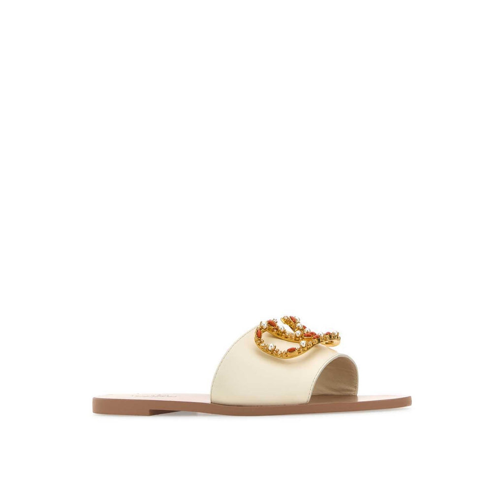 Sandales Valentino Garavani Vlogo Leather - White - Femme