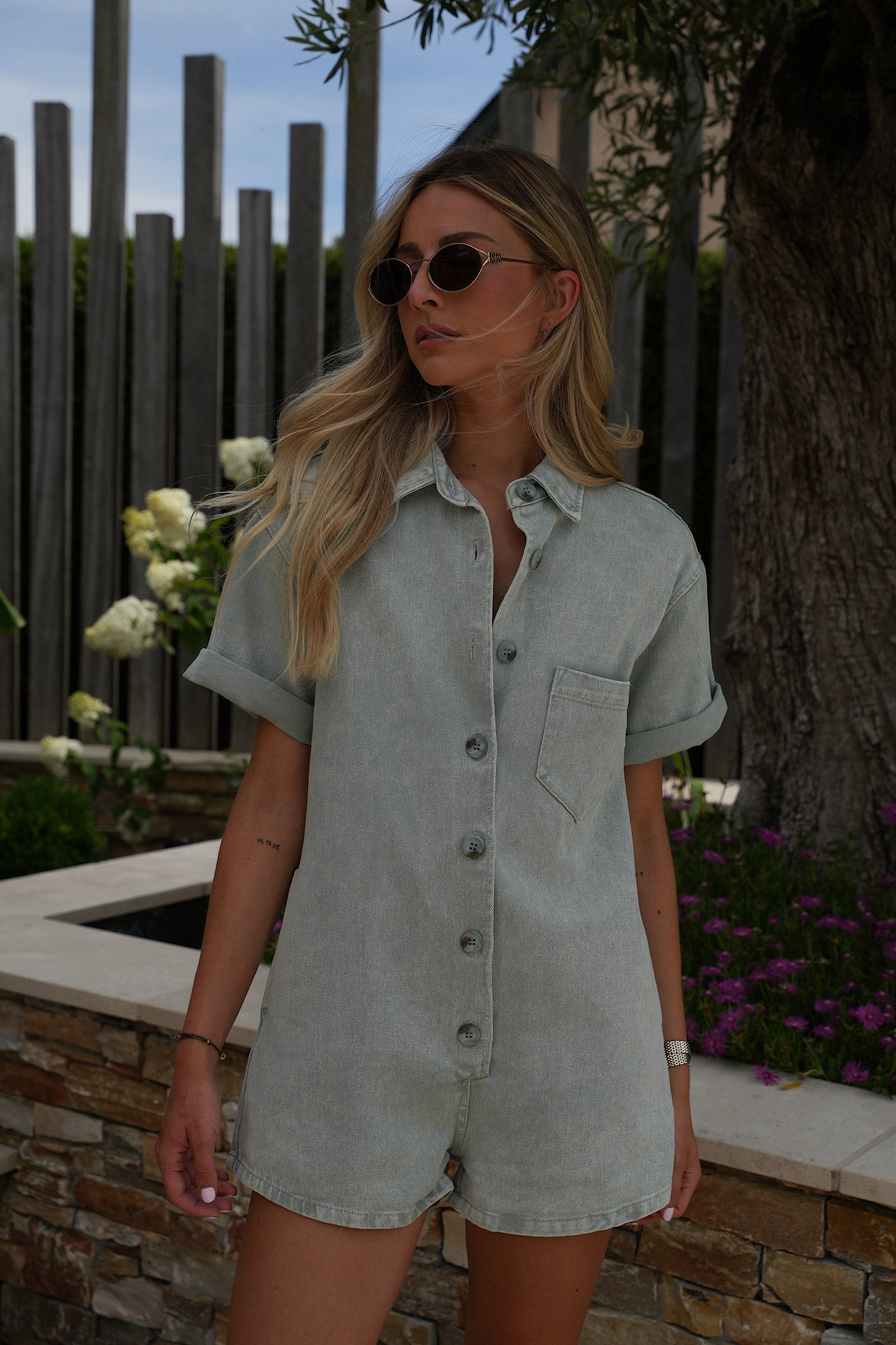 Combishort En Jean Justine - Kaki