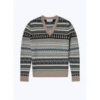 Fursac - Pull Taupe En Laine Mérinos À Motif Fantaisie
