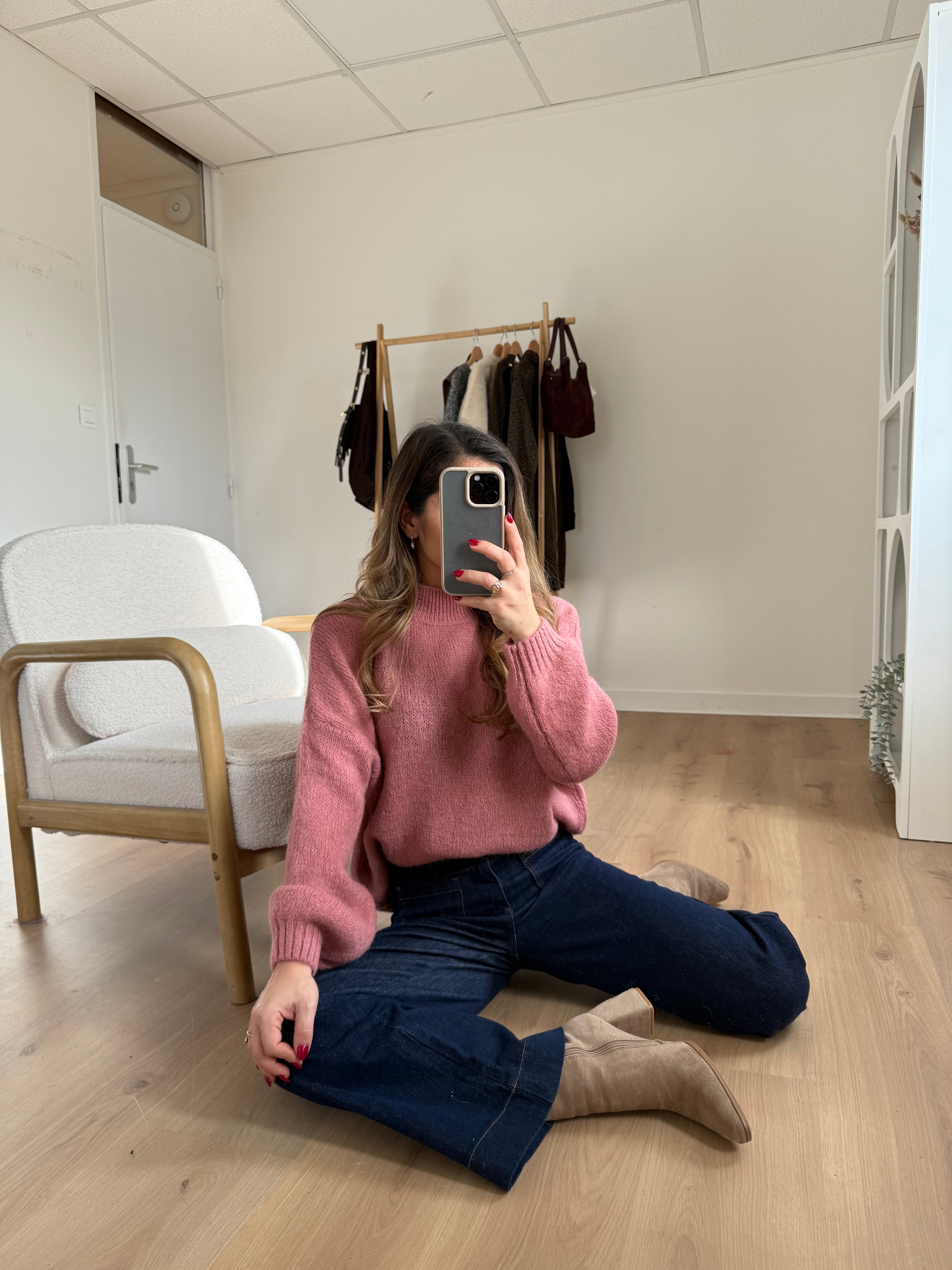 Pull En Maille À Col Rond Hortense Vieux Rose