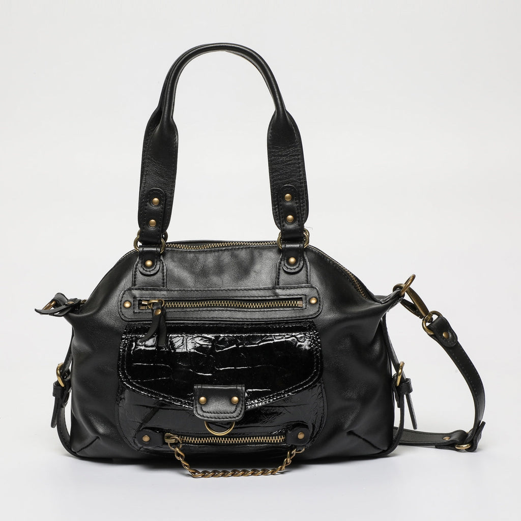 Petit Sac À Main Mini Odelia - Noir / Imprime Croco Noir