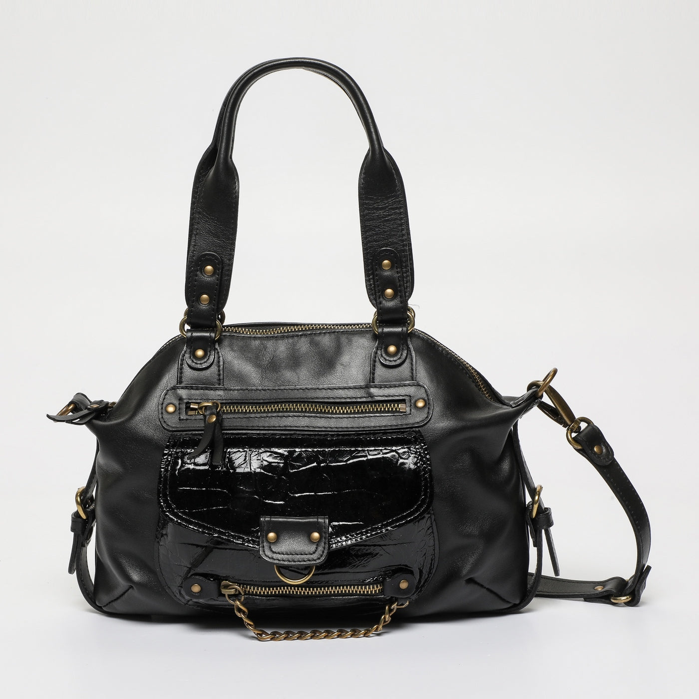 Petit Sac À Main Mini Odelia - Noir / Imprime Croco Noir