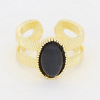 Bague Ajustable Kone Oeil De Tigre Noir - Laiton Doré