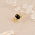 Bague Ajustable Kone Oeil De Tigre Noir - Laiton Doré