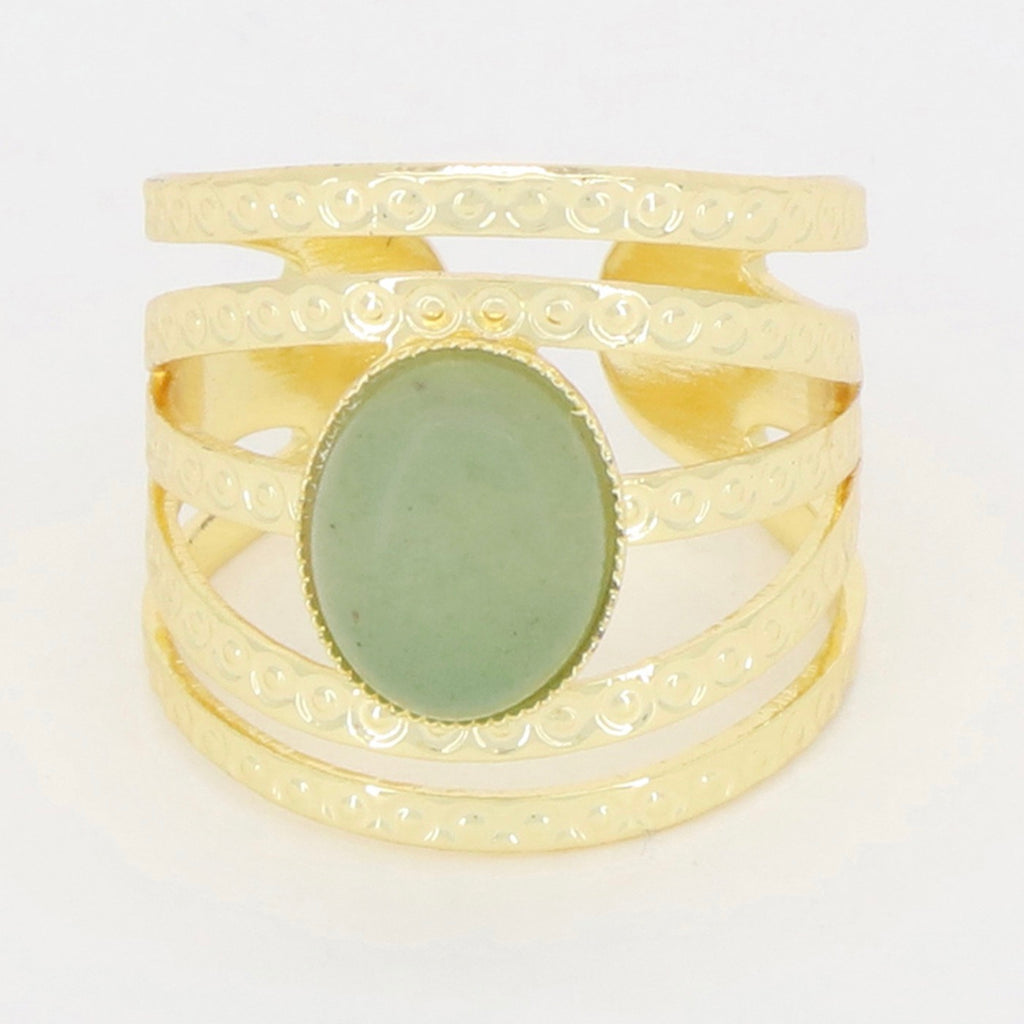 Bague Ajustable Thio Agate Verte - Laiton Doré