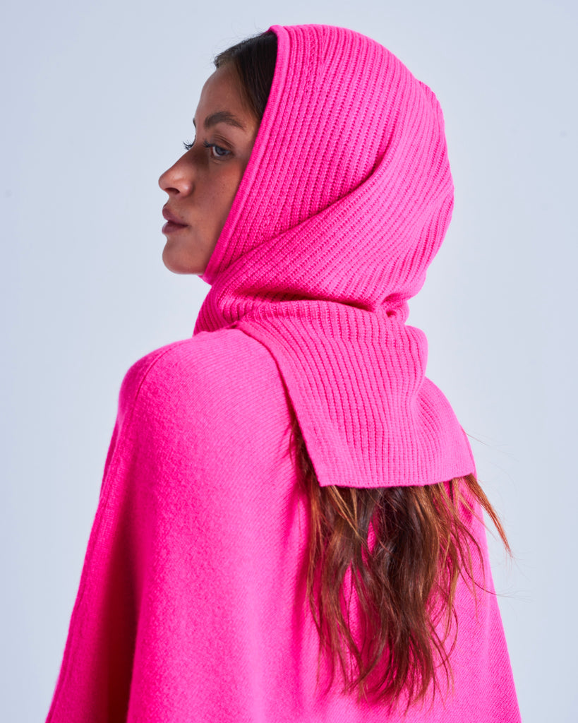 Absolut Cashmere - Cagoule Longue Avec Fentes Alpine - Rose Fluo - 100% Cachemire 9GG - Femme