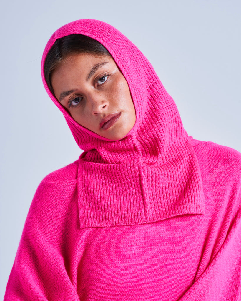 Absolut Cashmere - Cagoule Longue Avec Fentes Alpine - Rose Fluo - 100% Cachemire 9GG - Femme