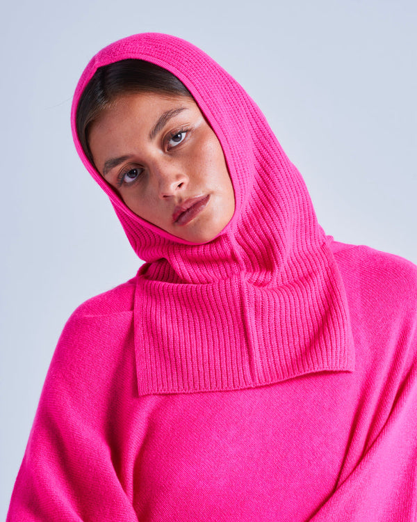 Absolut Cashmere - Cagoule Longue Avec Fentes Alpine - Rose Fluo - 100% Cachemire 9GG - Femme