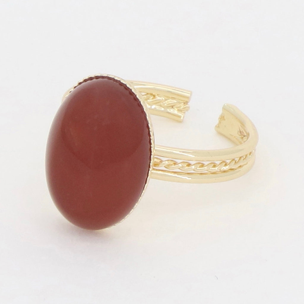 Bague Ajustable Tiga Agate Rouge - Laiton Doré