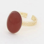 Bague Ajustable Tiga Agate Rouge - Laiton Doré