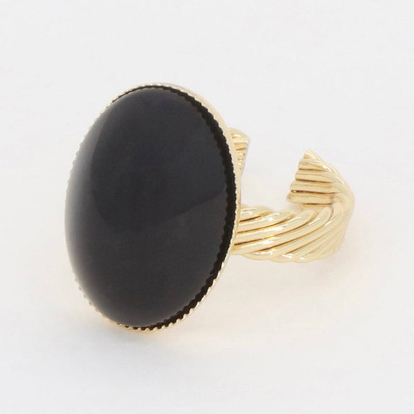 Bague Ajustable Mare Jade Noir - Laiton Doré