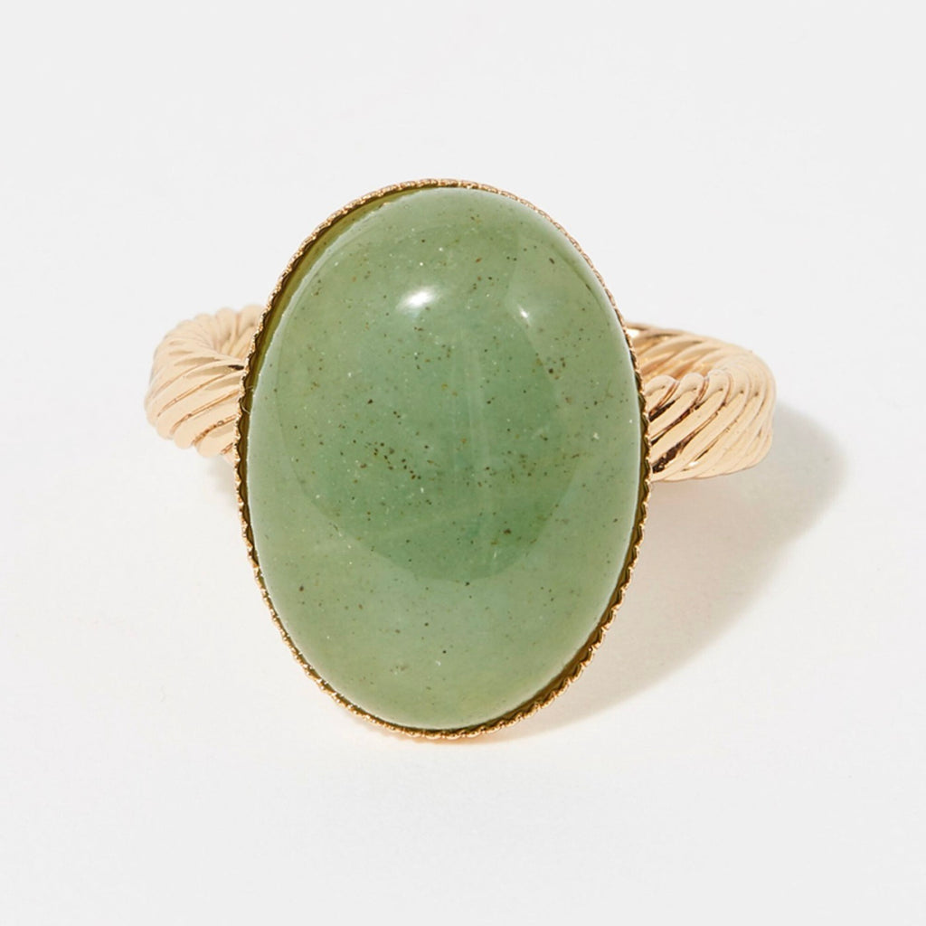 Bague Ajustable Mare Jade Verte - Laiton Doré