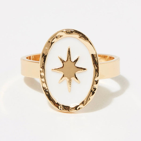 Bague Ajustable Barbade Email Blanc - Laiton