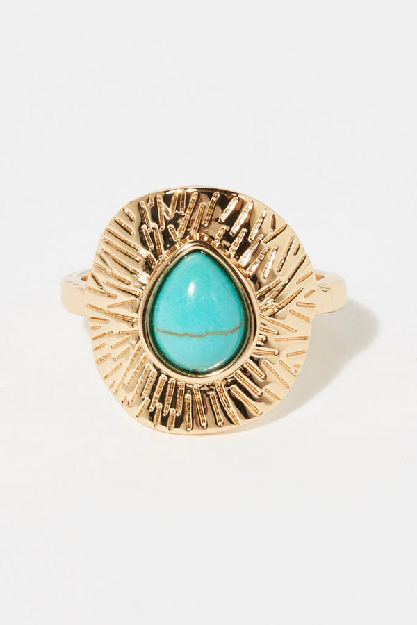 Bague Ajustable Houaïlou Turquoise - Laiton Doré