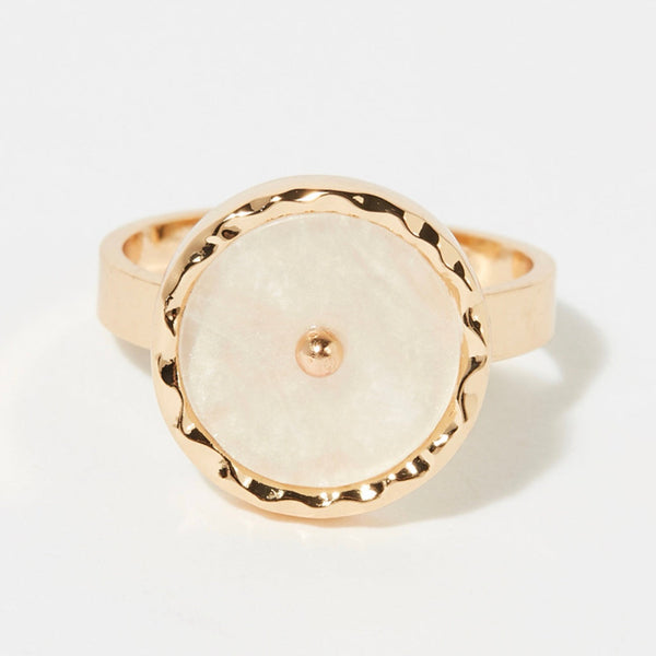 Bague Ajustable Louisena En Résine Blanche - Laiton Doré