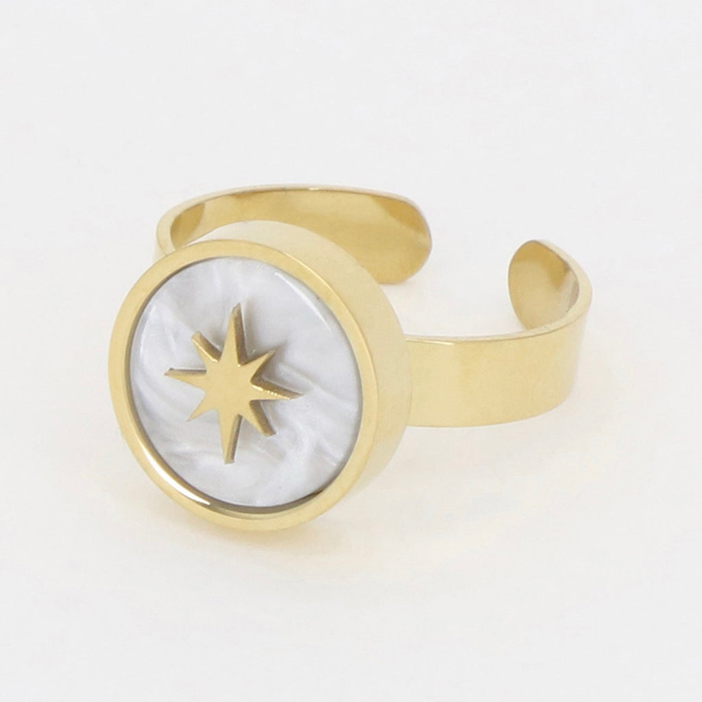 Bague Ajustable Raimanu En Résine Blanche - Laiton Doré