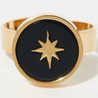 Bague Ajustable Raimanu En Résine Noire - Laiton Doré