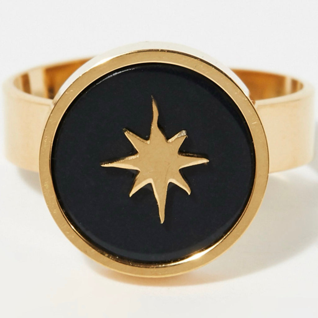 Bague Ajustable Raimanu En Résine Noire - Laiton Doré