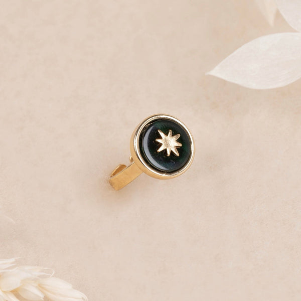 Bague Ajustable Raimanu En Résine Noire - Laiton Doré