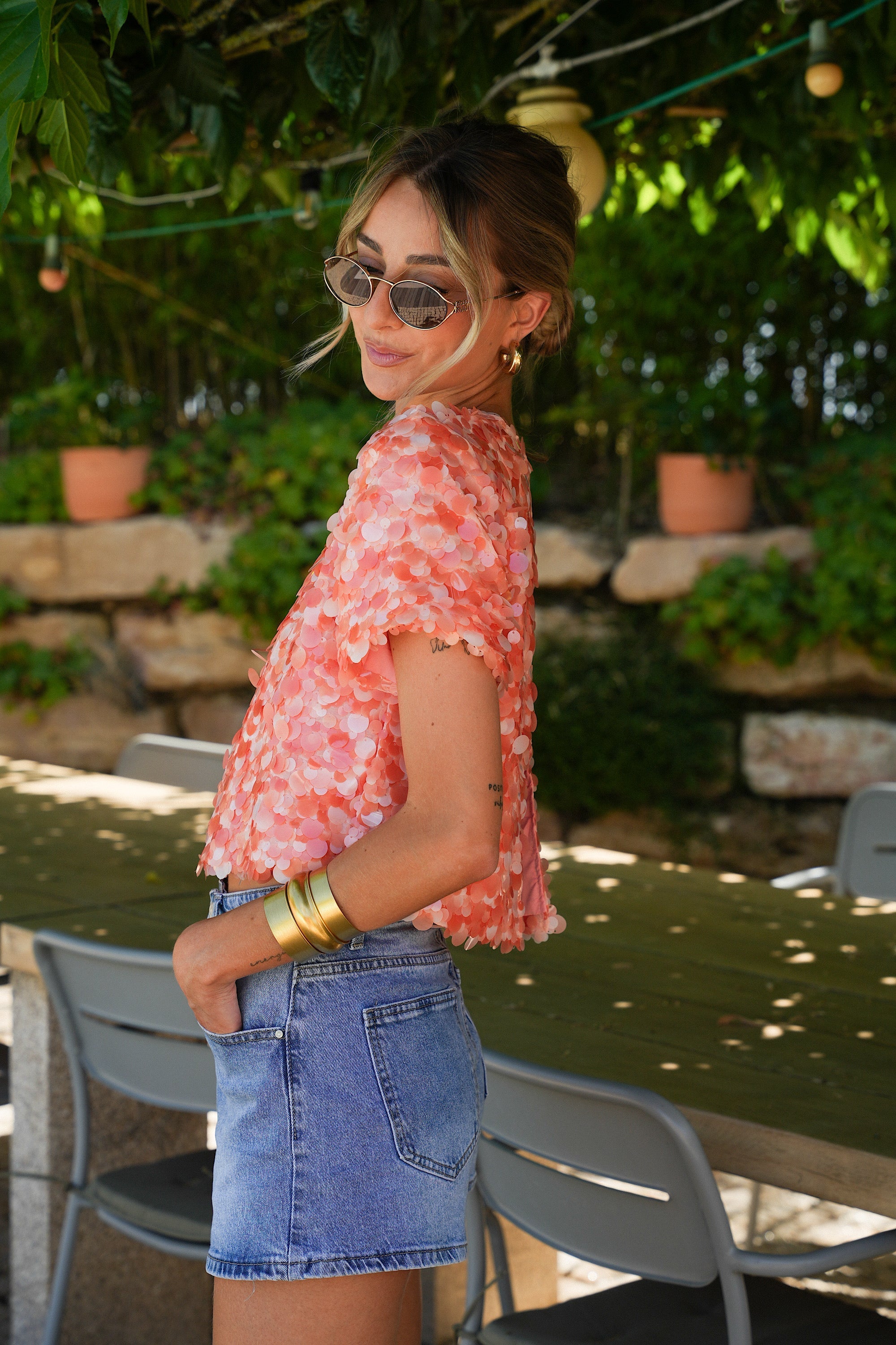Blouse À Sequins Liza - Orange