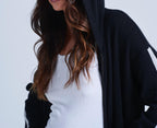 Absolut Cashmere - Gilet Manches Longues Capuche Zip Bandes Emelie - Noir-Nuage - 100% Cachemire 12GG - Femme