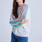Absolut Cashmere - Pull Col Rond Manches Longues Raglan Rainbow Yale - Rainbow Blanc - 100% Cachemire 12GG - Femme