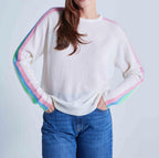 Absolut Cashmere - Pull Col Rond Manches Longues Raglan Rainbow Yale - Rainbow Blanc - 100% Cachemire 12GG - Femme