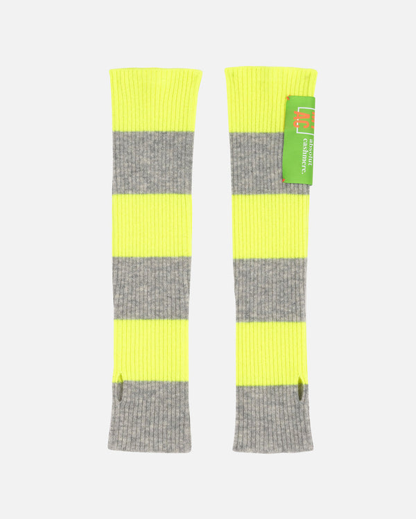 Absolut Cashmere - Longues Mitaine Rayées Flashy - Gris Chine Clair-Jaune Fluo - 100% Cachemire 9GG - Femme