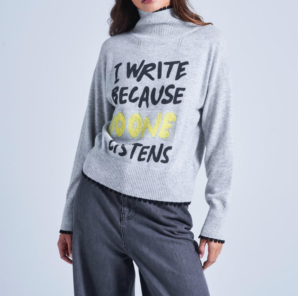 Absolut Cashmere - Pull Wording Majora - Combo Gris Chine Clair - Femme