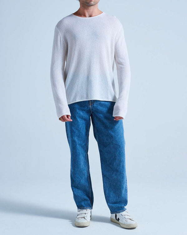 Pull Col Rond Finitions Roulées Taylor - Blanc - 100% Cachemire 12Gg - Mixte