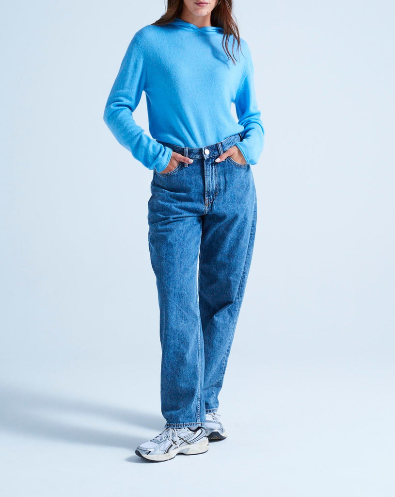 Absolut Cashmere - Gilet Capuche Finitions Roulées Leone - Azur - 100% Cachemire 12GG - Mixte