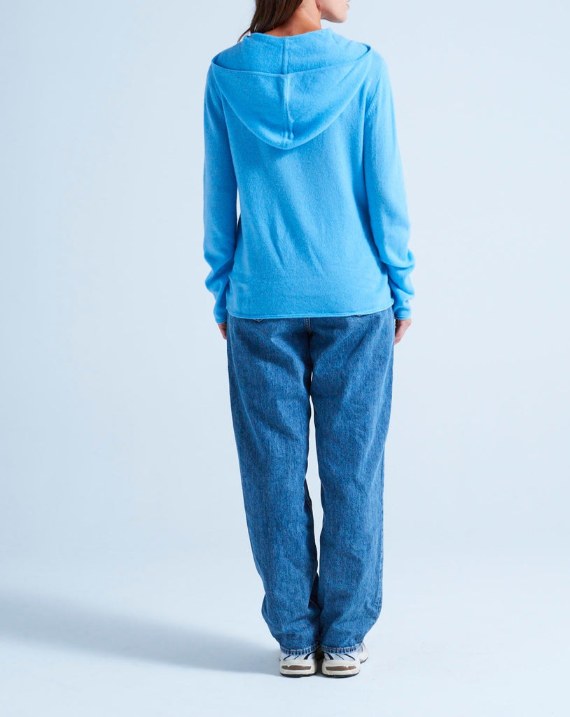 Absolut Cashmere - Gilet Capuche Finitions Roulées Leone - Azur - 100% Cachemire 12GG - Mixte