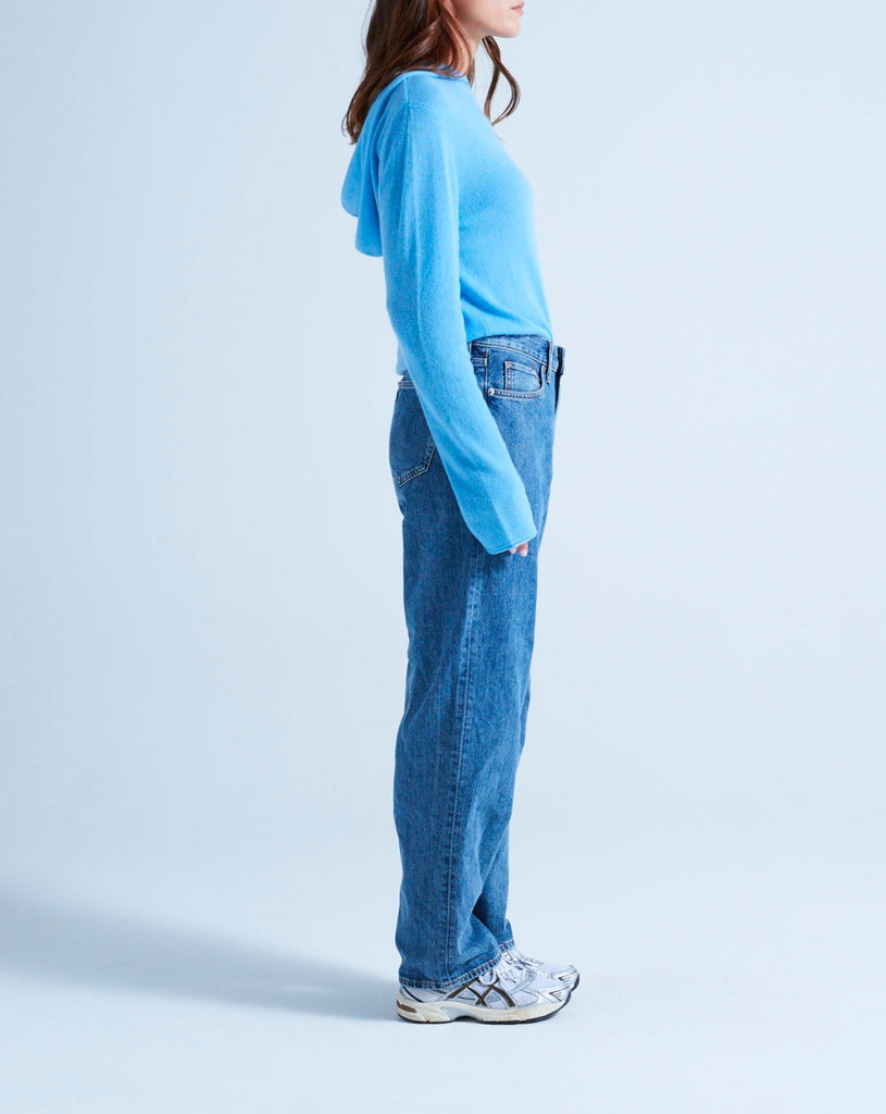 Absolut Cashmere - Gilet Capuche Finitions Roulées Leone - Azur - 100% Cachemire 12GG - Mixte